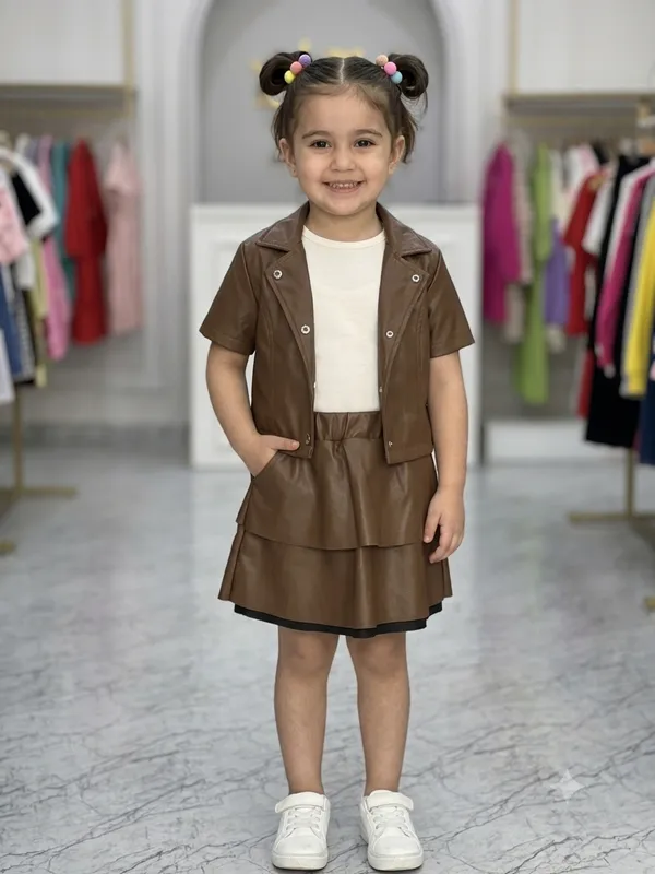 Brown_Leather-Look_Jacket_And_Skirt_Set_for_Girls