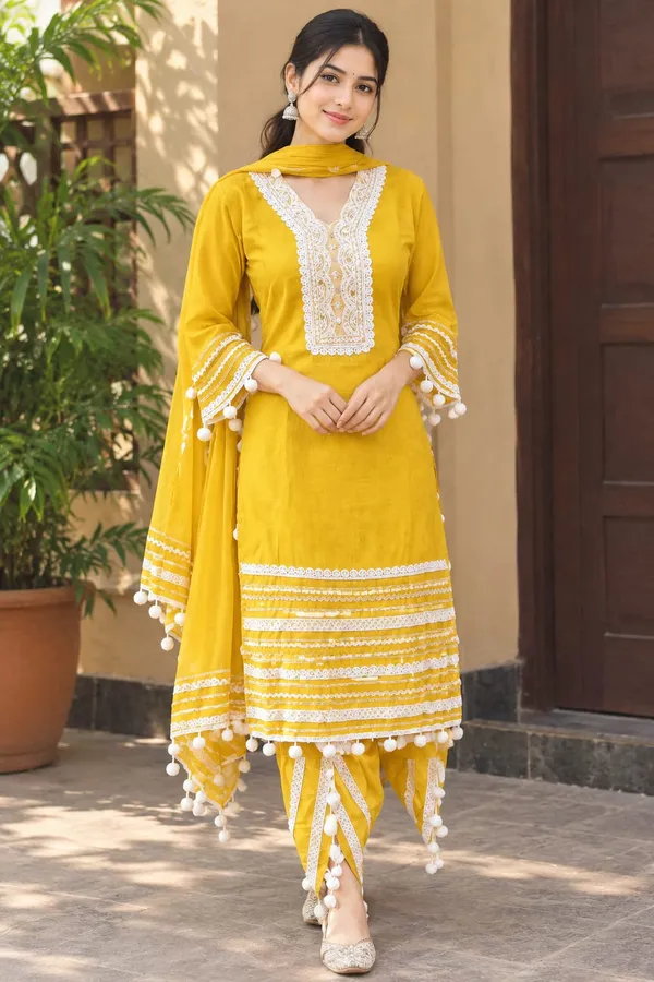 Yellow_Vertical_Cotton_Peplum_Top_With_Dhoti_For_Women