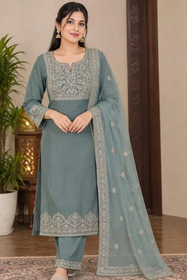 Grey_Modal_Silk_Kurti_Pant_Set_For_Women