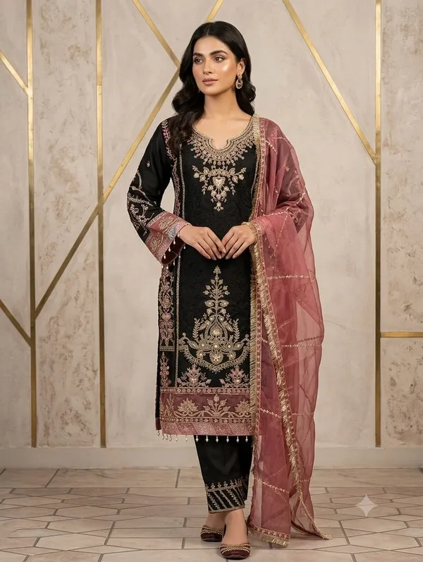 Black_Organza_Kurti_Pant_Set_For_Women