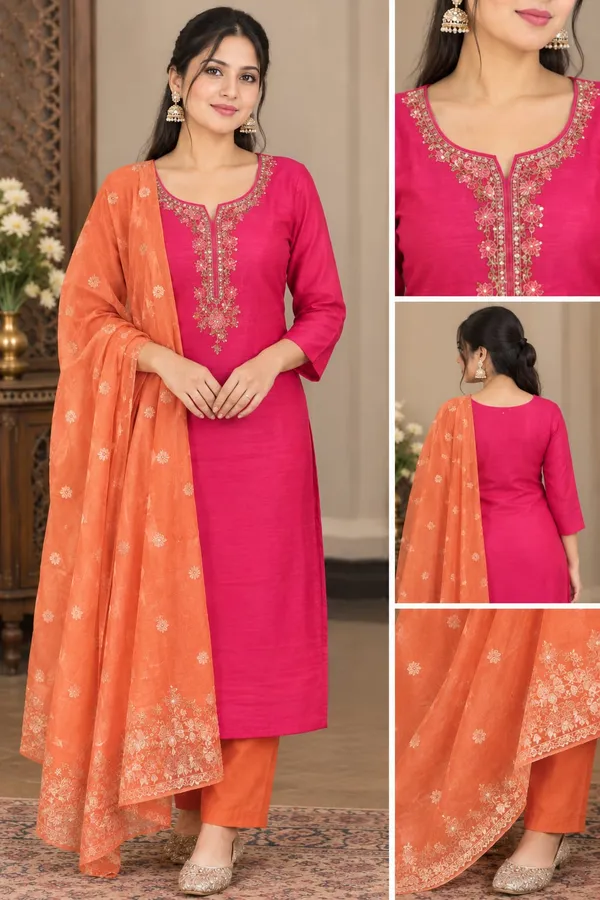 Pink_Silk_Kurti_Pant_Set_For_Women