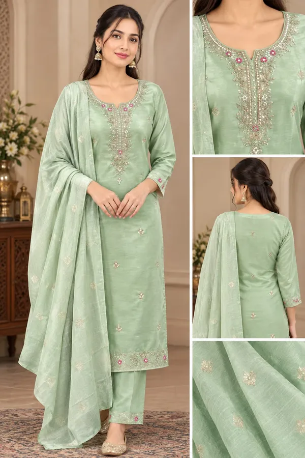 Green_Modal_Silk_Kurti_Pant_Set_For_Women