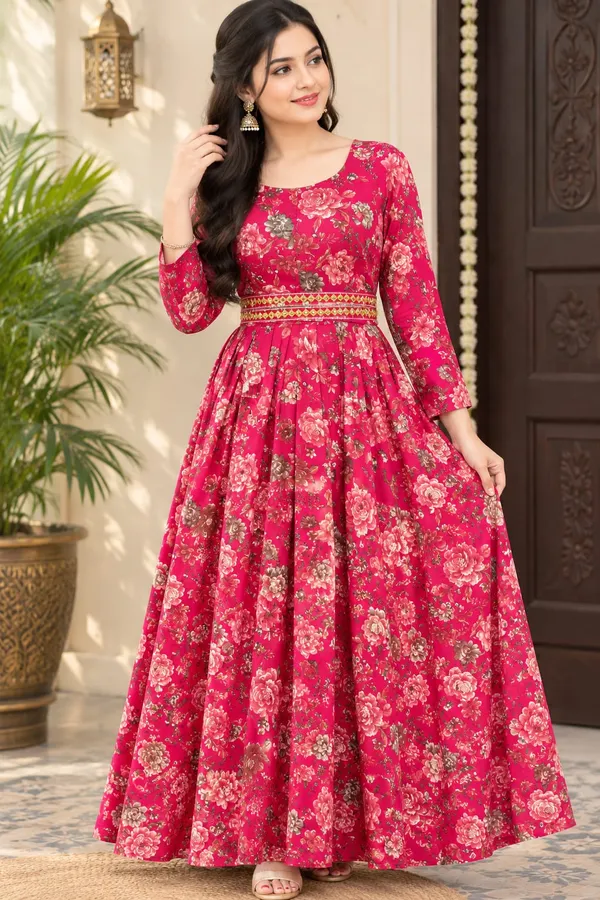 Pink_Rayon_Anarkali_Suit_Set_3_Piece_For_Women