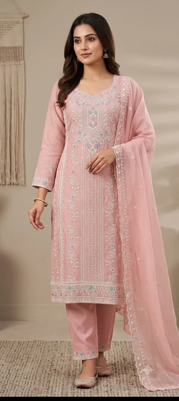 Pink_Organza_Kurti_Pant_Set_For_Women