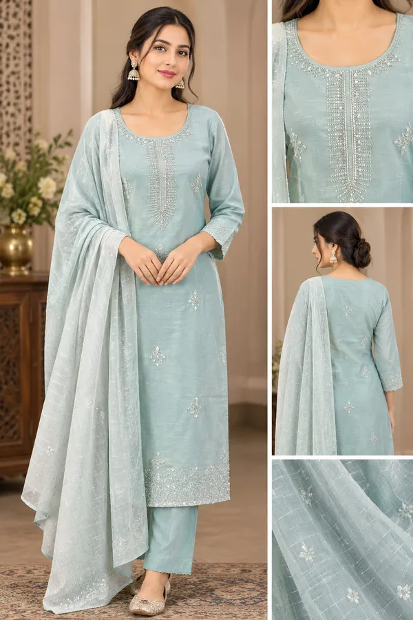 Grey_Modal_Silk_Kurti_Pant_Set_For_Women