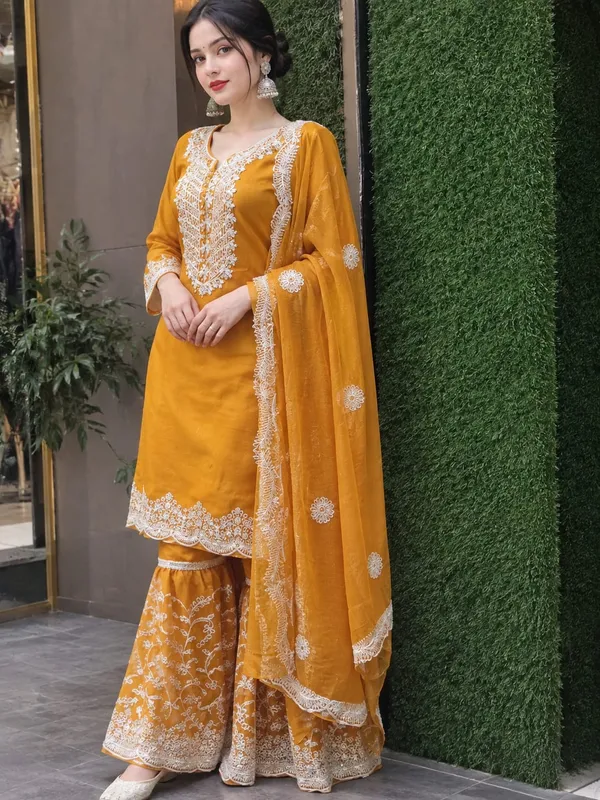 Yellow_Organza_Kurti_Sharara_Set_For_Women