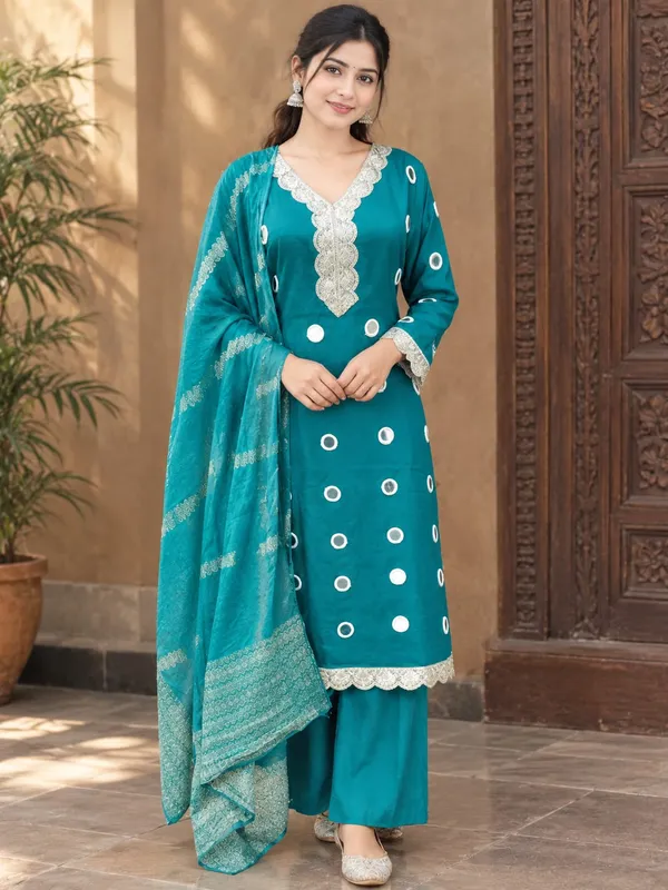 Blue_Vertical_Cotton_A-Line_Kurti_Palazzo_Dupatta_Set_For_Women