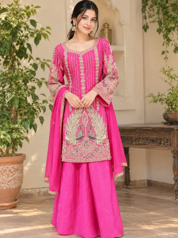 Pink_Chiffon_Kurti_Palazzo_Set_For_Women