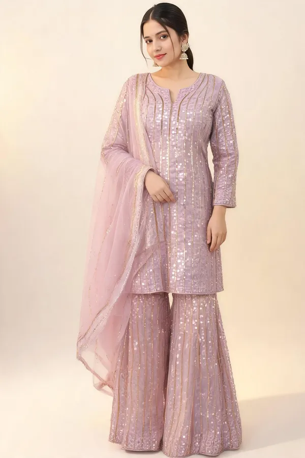 Pink_Organza_Kurti_Sharara_Set_For_Women