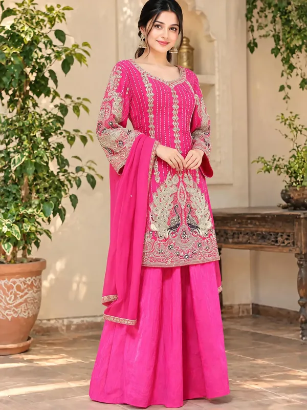 Pink_Chiffon_Kurti_Palazzo_Set_For_Women