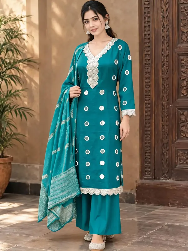 Blue_Vertical_Cotton_A-Line_Kurti_Palazzo_Dupatta_Set_For_Women