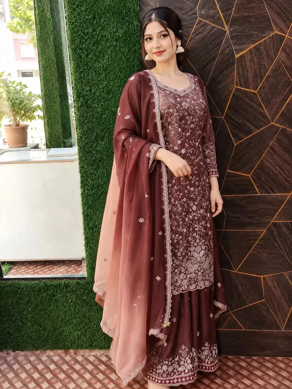 Brown_Organza_Embroidered_Pakistani_Sharara_For_Women