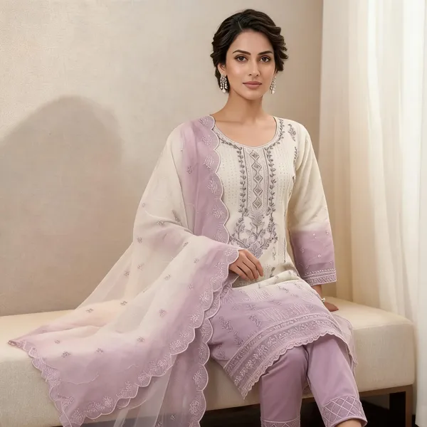 White_Organza_Kurti_Pant_Set_For_Women