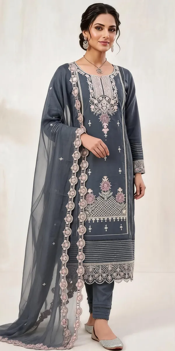 Grey_Silk_Kurti_Pant_Set_For_Women