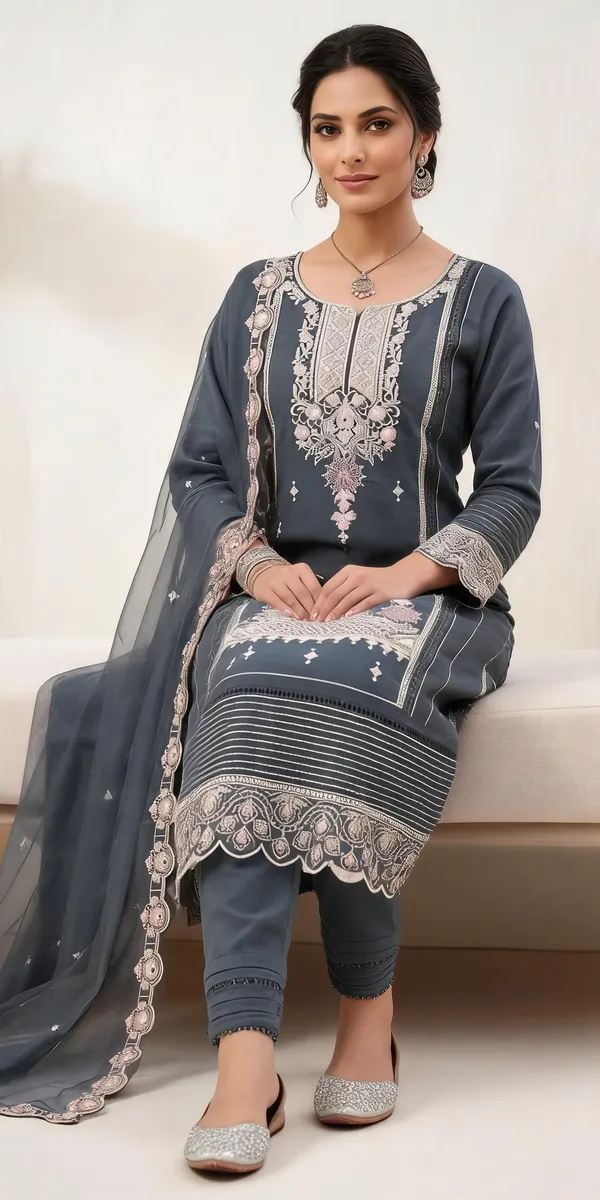 Grey_Silk_Kurti_Pant_Set_For_Women