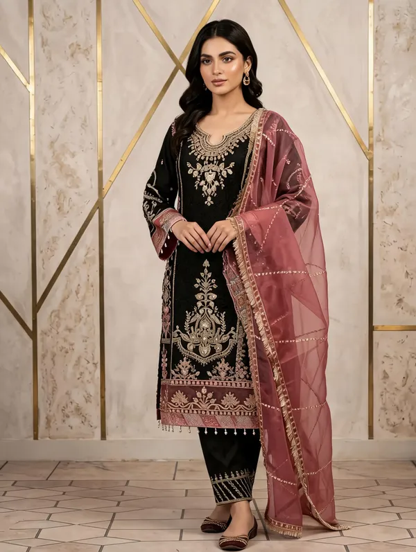Black_Organza_Kurti_Pant_Set_For_Women