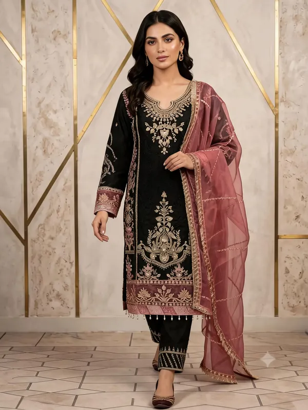 Black_Organza_Kurti_Pant_Set_For_Women
