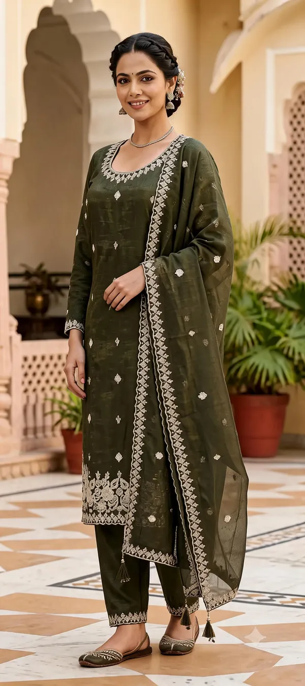 Green_Chiffon_Kurti_Pant_Set_For_Women