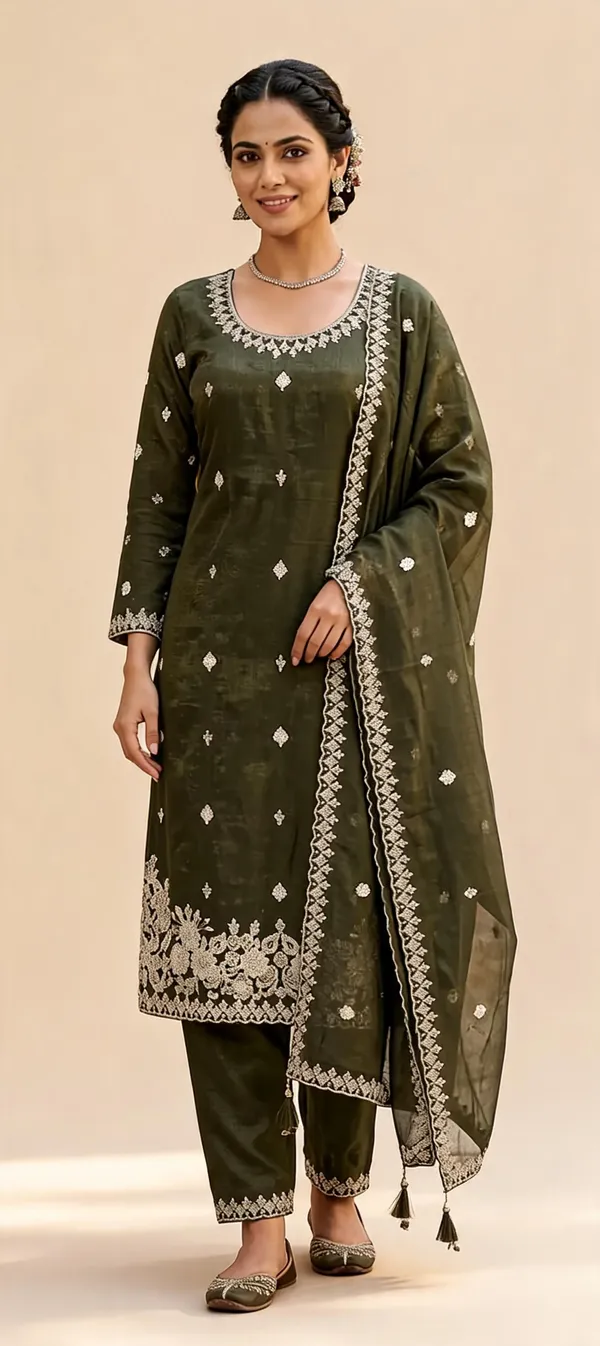 Green_Chiffon_Kurti_Pant_Set_For_Women