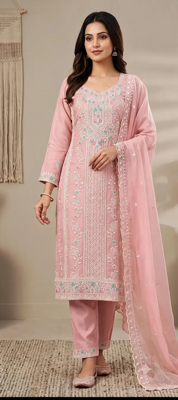 Pink_Organza_Kurti_Pant_Set_For_Women