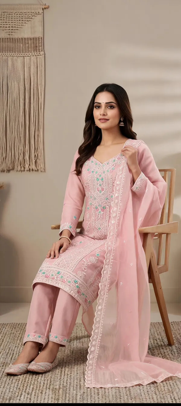 Pink_Organza_Kurti_Pant_Set_For_Women