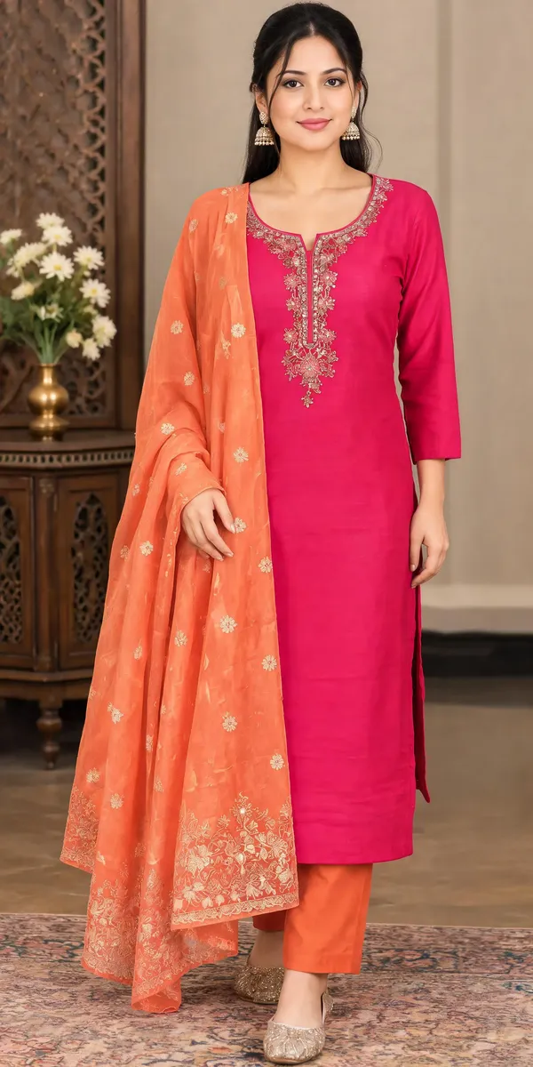 Pink_Silk_Kurti_Pant_Set_For_Women