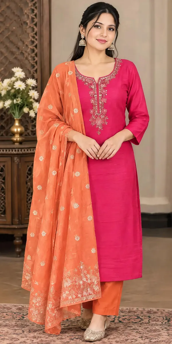 Pink_Silk_Kurti_Pant_Set_For_Women