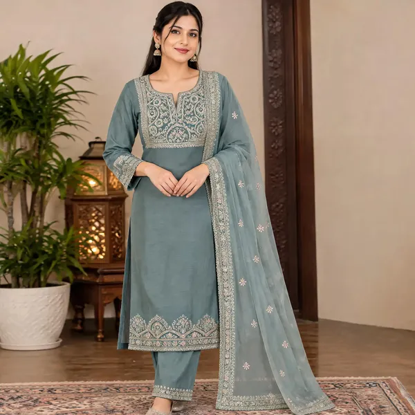 Grey_Modal_Silk_Kurti_Pant_Set_For_Women