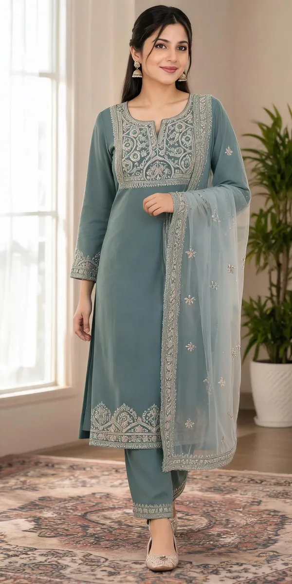 Grey_Modal_Silk_Kurti_Pant_Set_For_Women