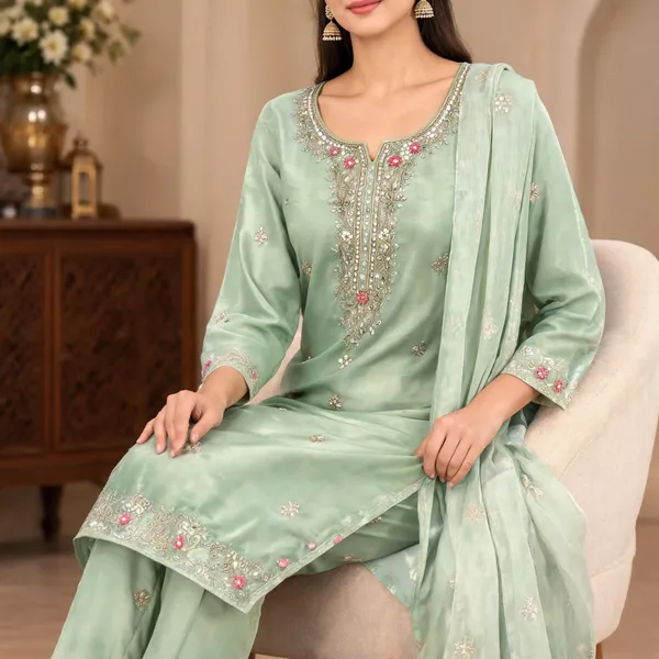 Green_Modal_Silk_Kurti_Pant_Set_For_Women