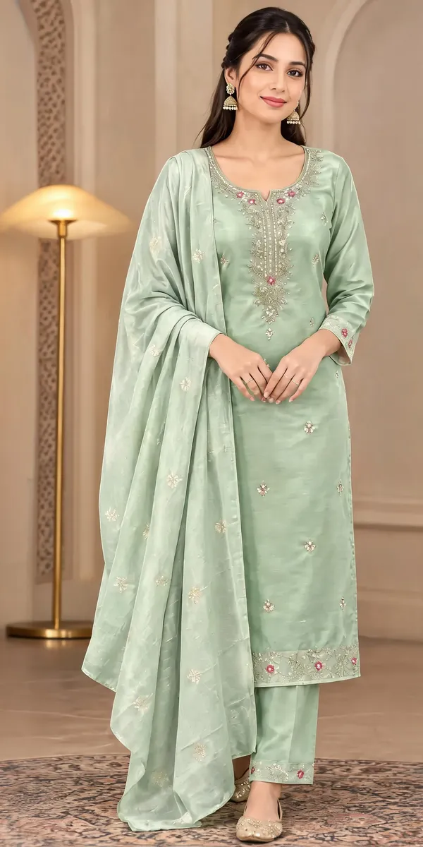 Green_Modal_Silk_Kurti_Pant_Set_For_Women