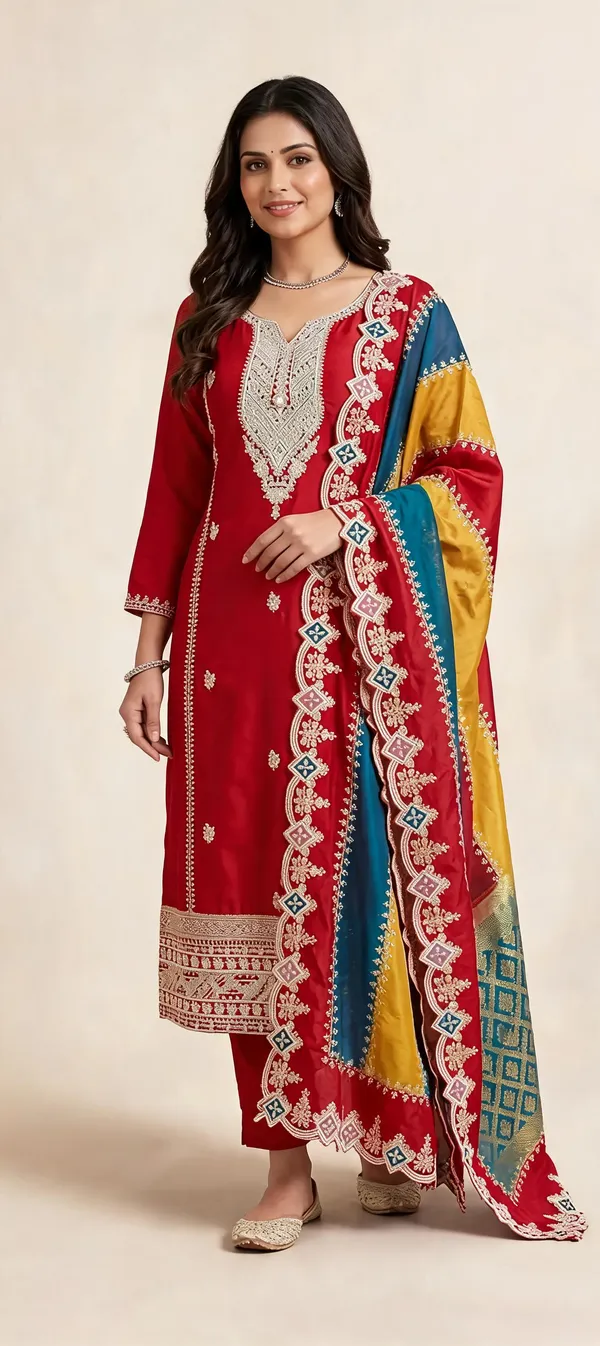 Red_Silk_Kurti_Pant_Set_For_Women