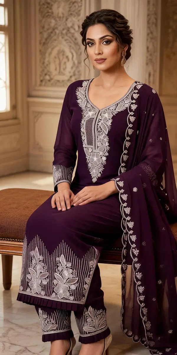 Purple_Chiffon_Kurti_Pant_Set_For_Women