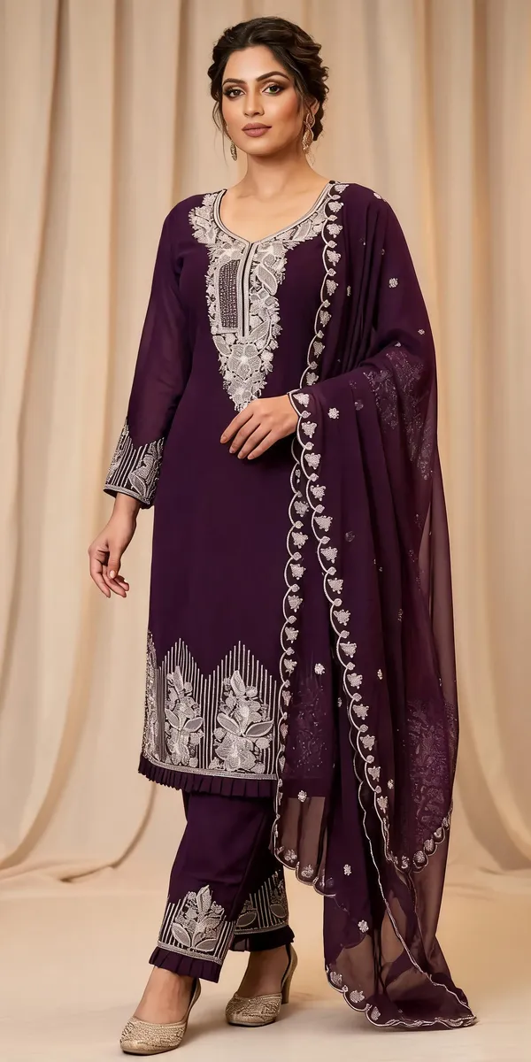 Purple_Chiffon_Kurti_Pant_Set_For_Women