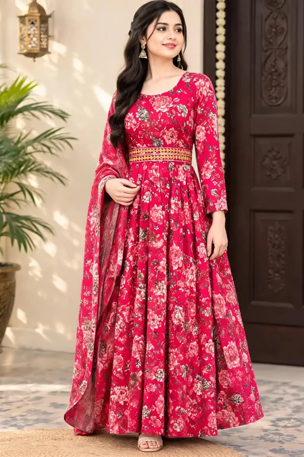 Pink_Rayon_Anarkali_Suit_Set_3_Piece_For_Women
