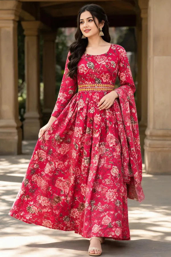 Pink_Rayon_Anarkali_Suit_Set_3_Piece_For_Women