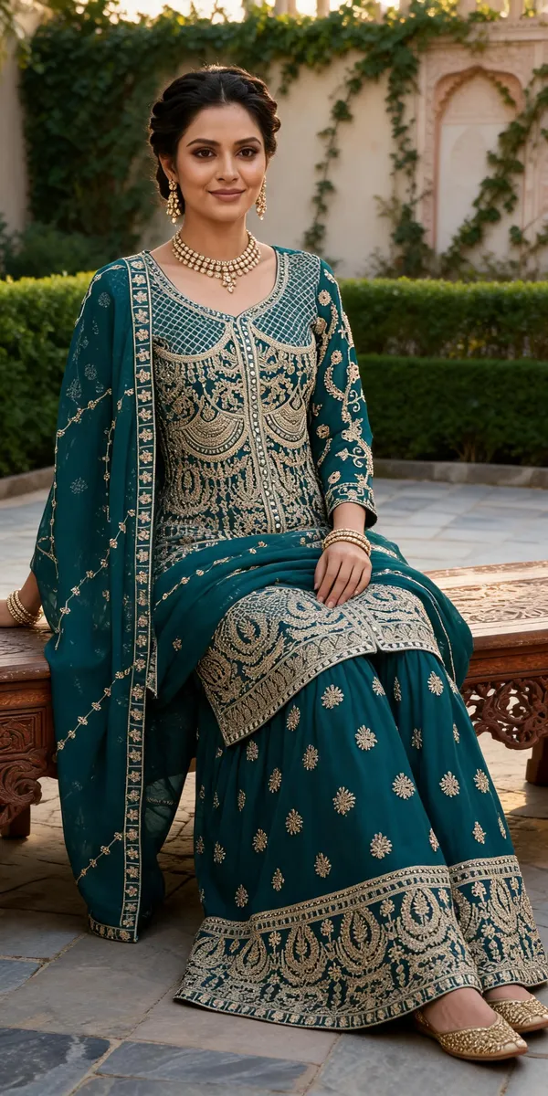 Blue_Organza_Embroidered_Pakistani_Sharara_Set_For_Women