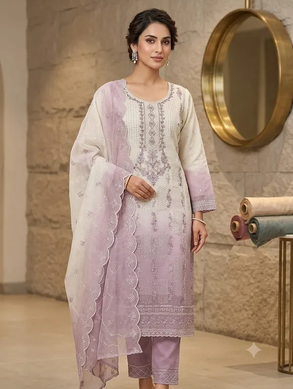 White_Organza_Kurti_Pant_Set_For_Women
