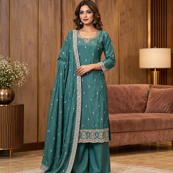 Blue_Chiffon_Kurti_Pant_Set_For_Women