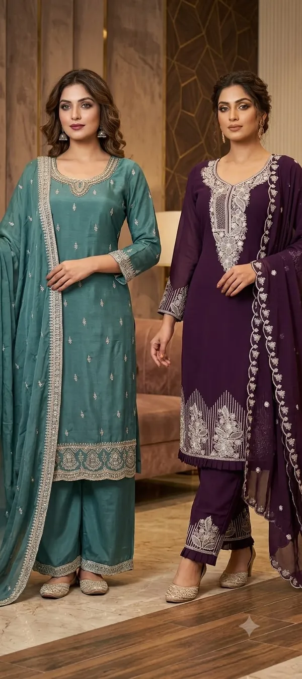 Purple_Chiffon_Kurti_Pant_Set_For_Women