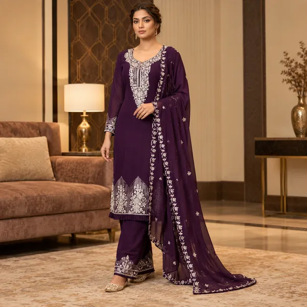 Purple_Chiffon_Kurti_Pant_Set_For_Women