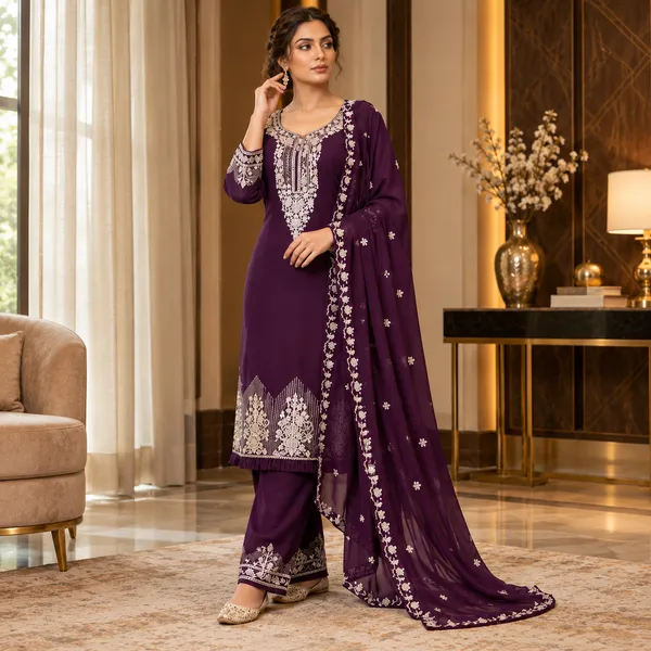 Purple_Chiffon_Kurti_Pant_Set_For_Women