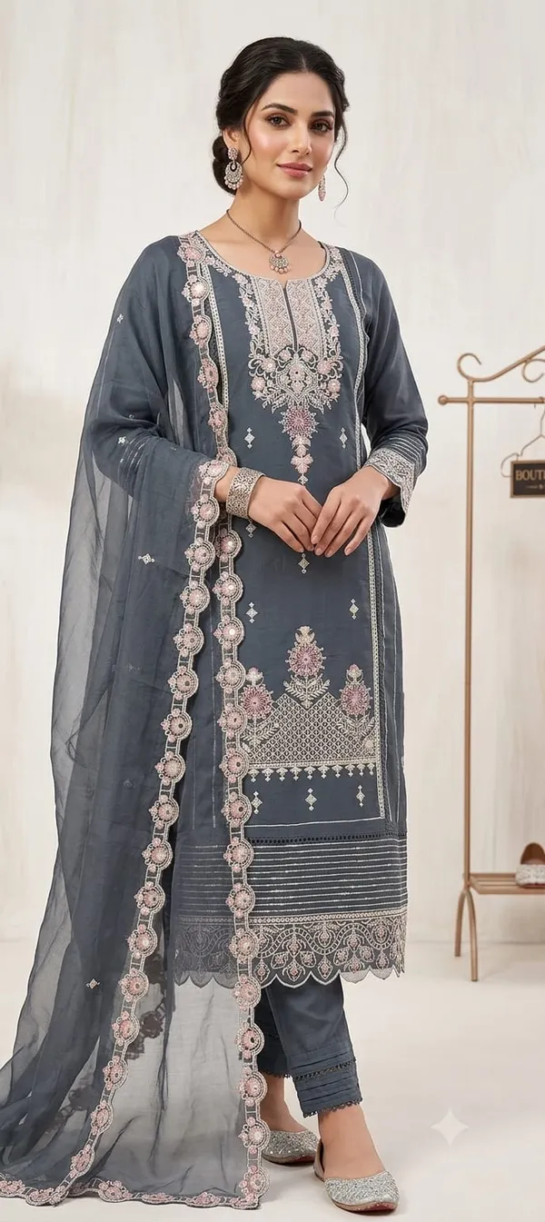 Grey_Silk_Kurti_Pant_Set_For_Women