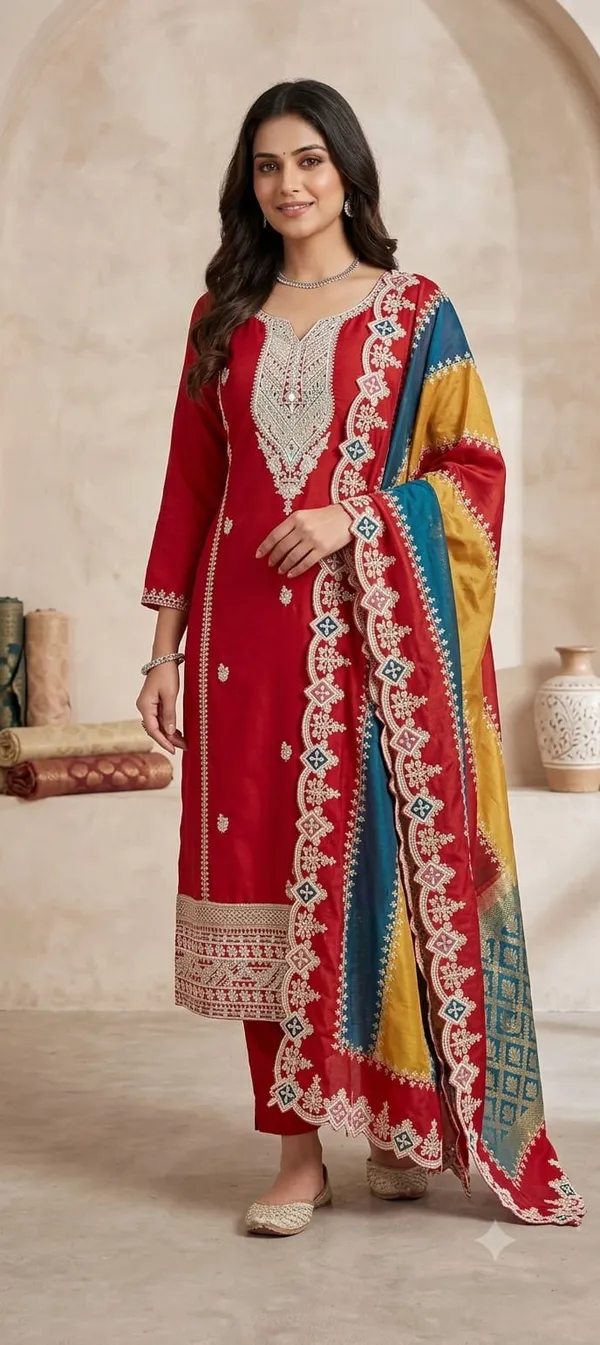Red_Silk_Kurti_Pant_Set_For_Women