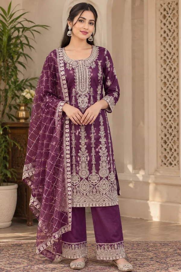 Purple_Organza_Kurti_Pant_Set_For_Women