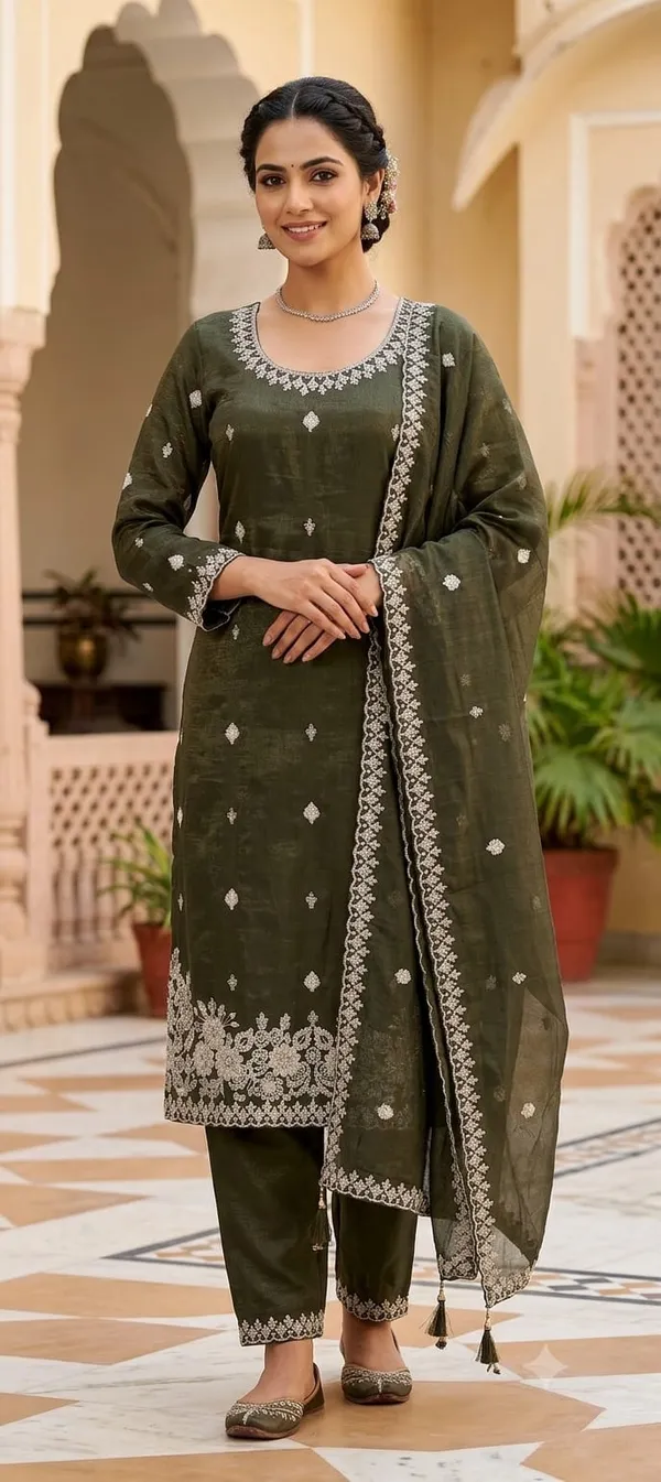 Green_Chiffon_Kurti_Pant_Set_For_Women