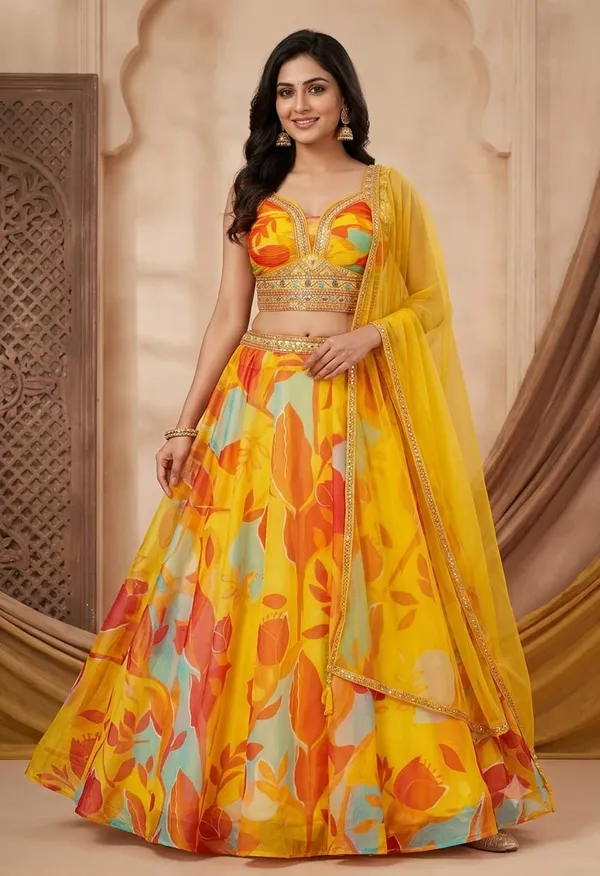 Yellow_Organza_Lehenga_For_Women