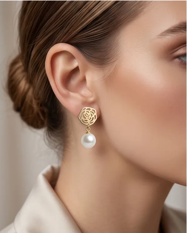 Gold_Metal_Floral_Pearl_Drop_Earrings_For_Women