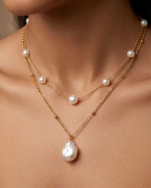 Gold_Metal_Layered_Pearl_Strand_Necklace_For_Women