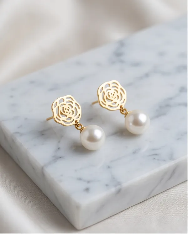 Gold_Metal_Floral_Pearl_Drop_Earrings_For_Women